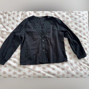 Madewell Black Textured Top Blouse with Lace Detail and buttons Women’s size M